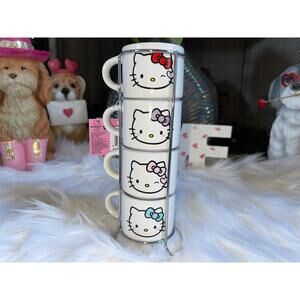 Set of Four Sanrio Hello Kitty 3oz Stacking Espresso Mugs in a Stacked Tower